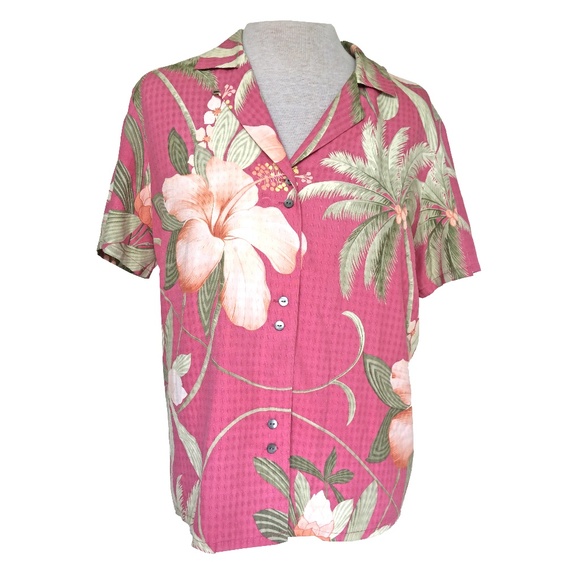 Tommy Bahama Tops - Tommy Bahama Pink Hibiscus Hawaiian Shirt L